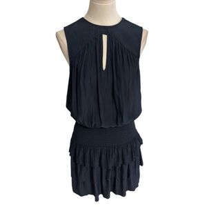 Ramy Brook Navy Blue Sleeveless Tiered Mini Dress Smocked‎ Waist Size XS Party